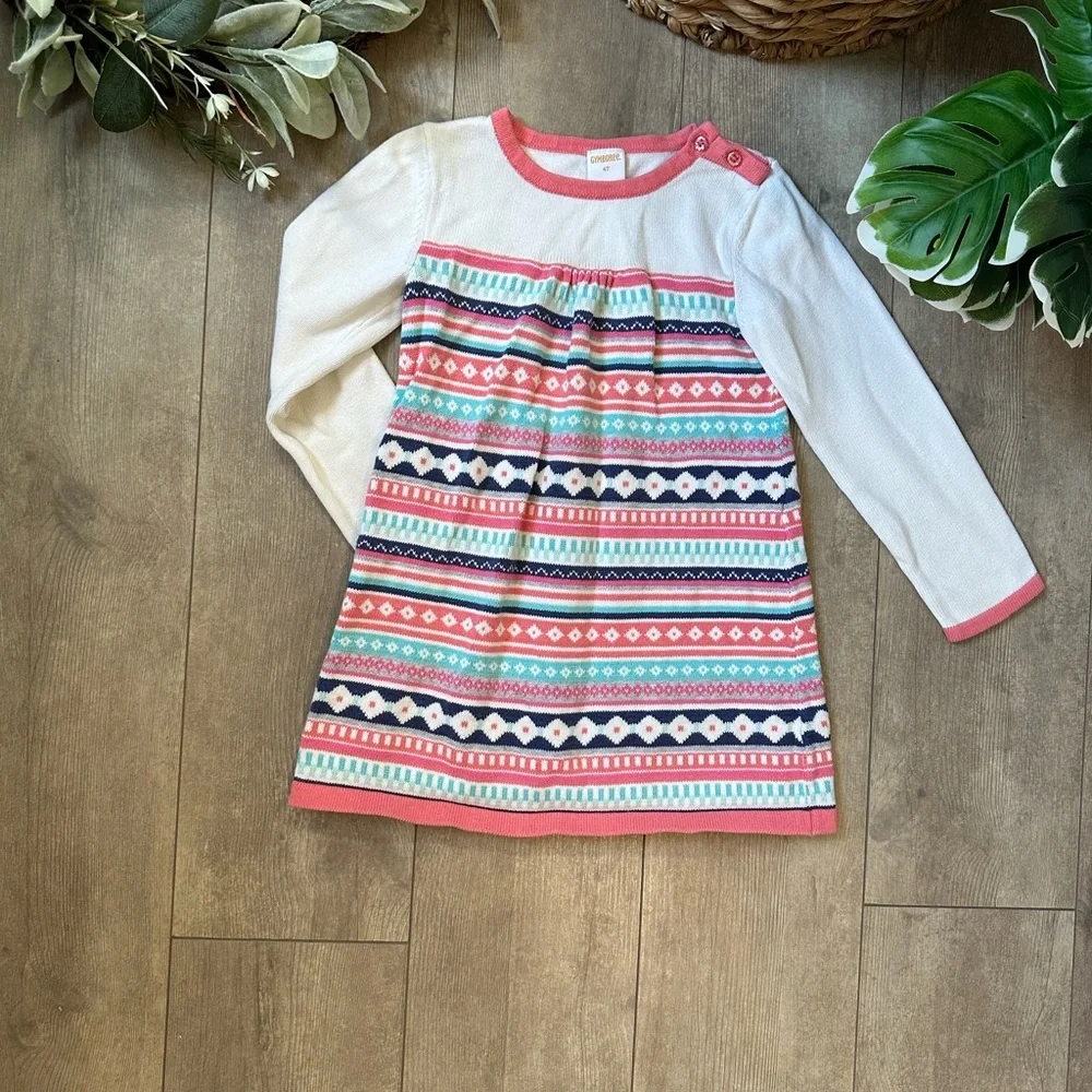 Gymboree Enchanted Winter Fair Isle Coral Sweater Dress 4T Toddler Girl